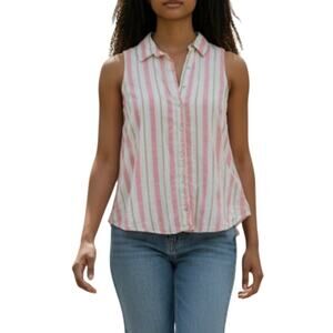Splendid Pink Striped Collared Linen Blend Sleeveless Top size Small